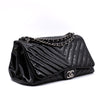 Chanel Classic Single Flap Schultertasche Accordion Chevron Lackleder Schwarz SHW