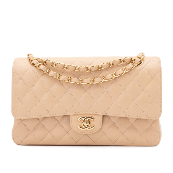 Chanel Classic Double Flap Bag Medium Caviarleder Beige GHW