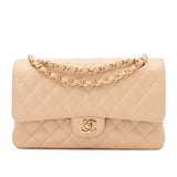 Chanel Classic Double Flap Bag Medium Caviarleder Beige GHW