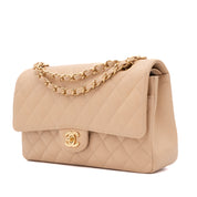 Chanel Classic Double Flap Bag Medium Caviarleder Beige GHW