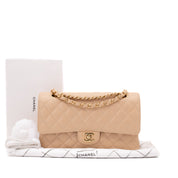 Chanel Classic Double Flap Bag Medium Caviarleder Beige GHW