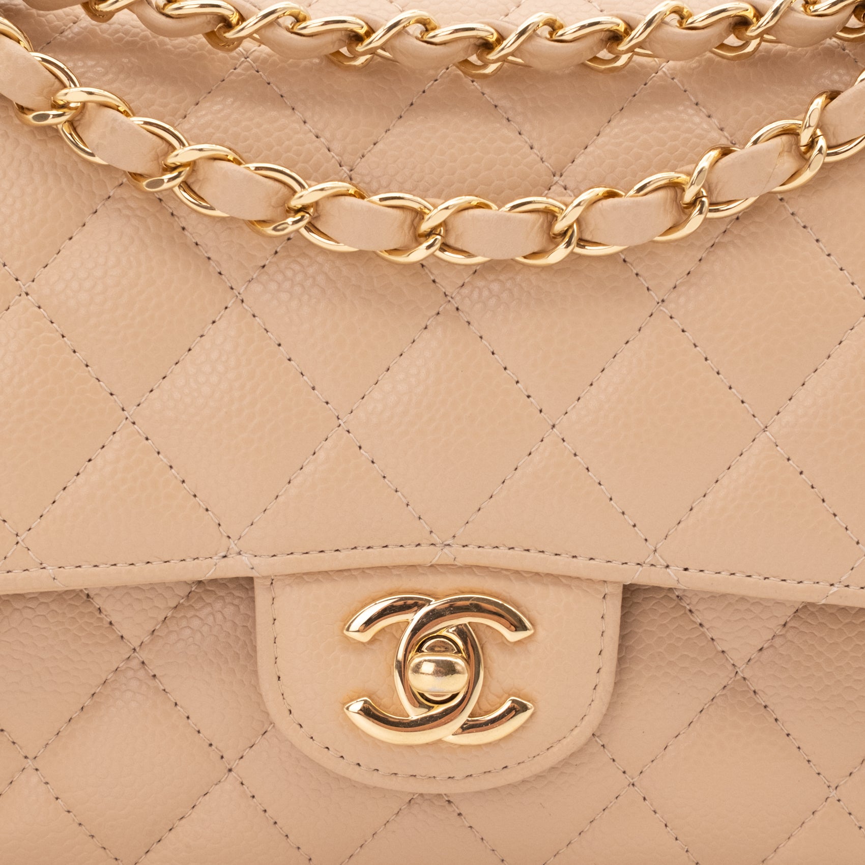 Chanel Classic Double Flap Bag Medium Caviarleder Beige GHW