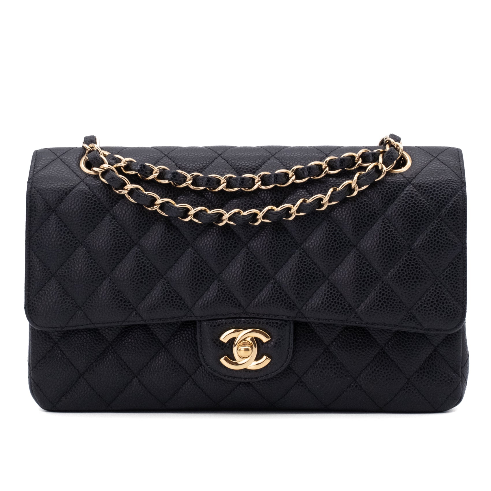 Chanel Double Flap Bag Medium Caviarleder Schwarz GHW