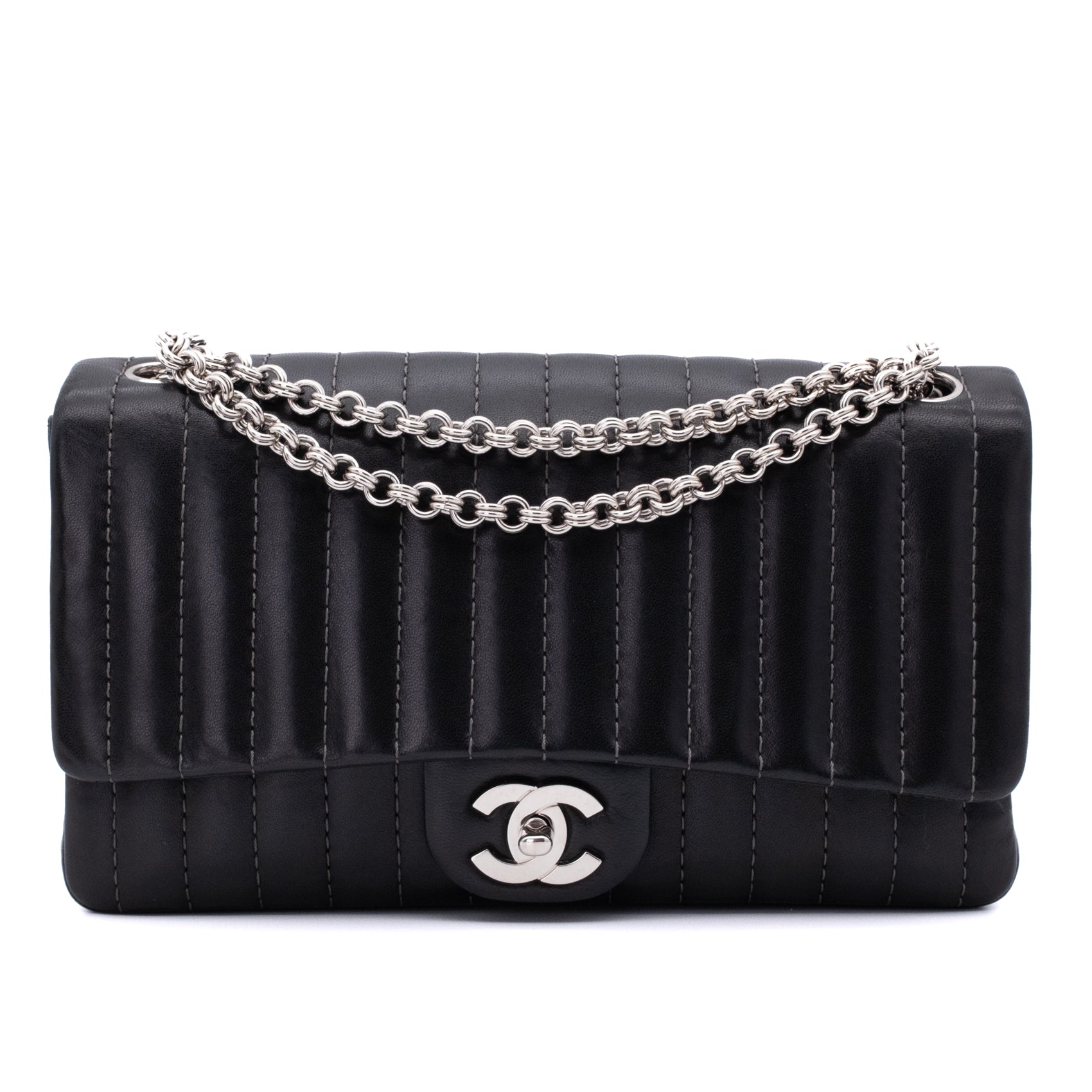 Chanel Classic Single Flap Medium Lammleder Schwarz Mademoiselle Vertical Quilted SHW