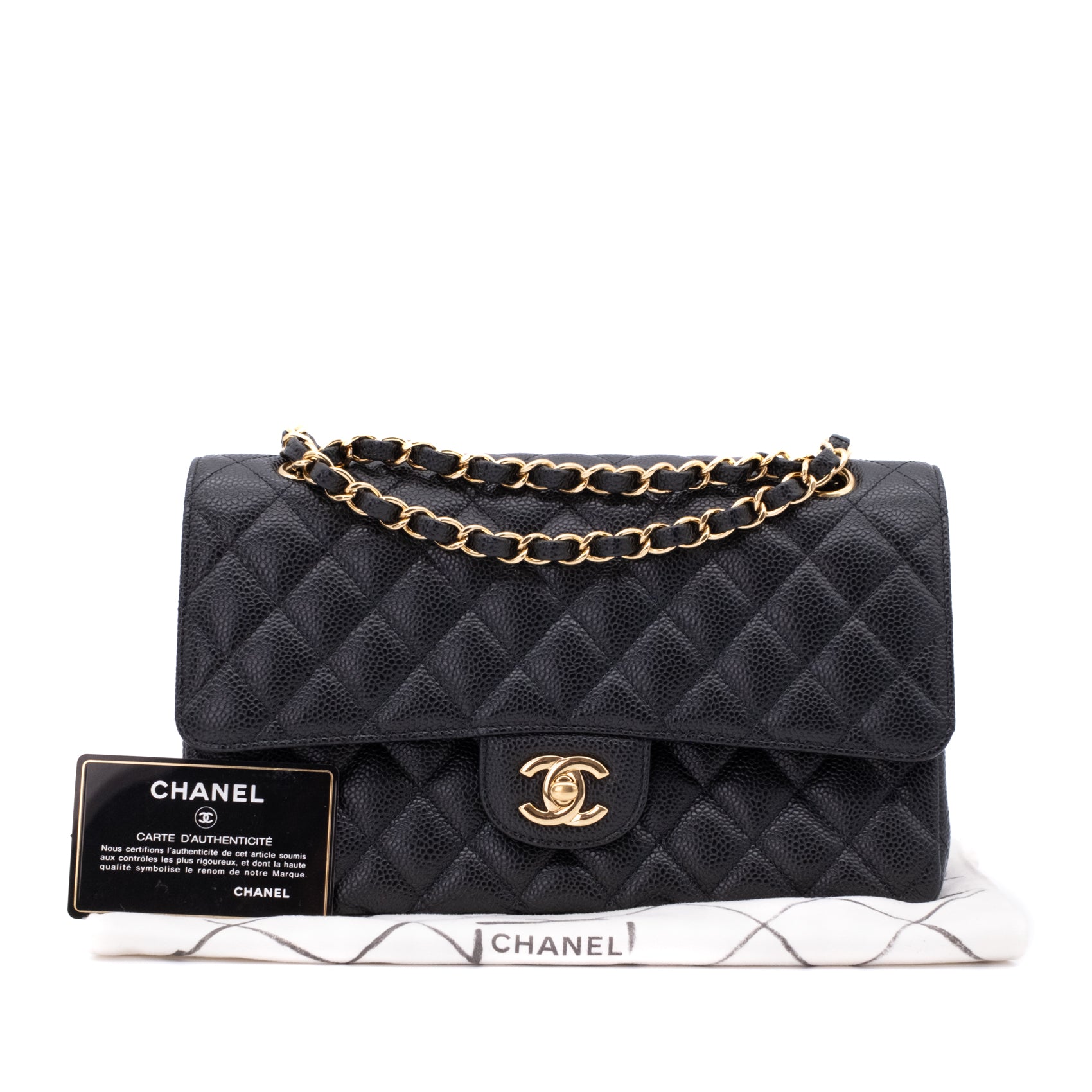 Chanel Double Flap Bag Medium Caviarleder Schwarz GHW