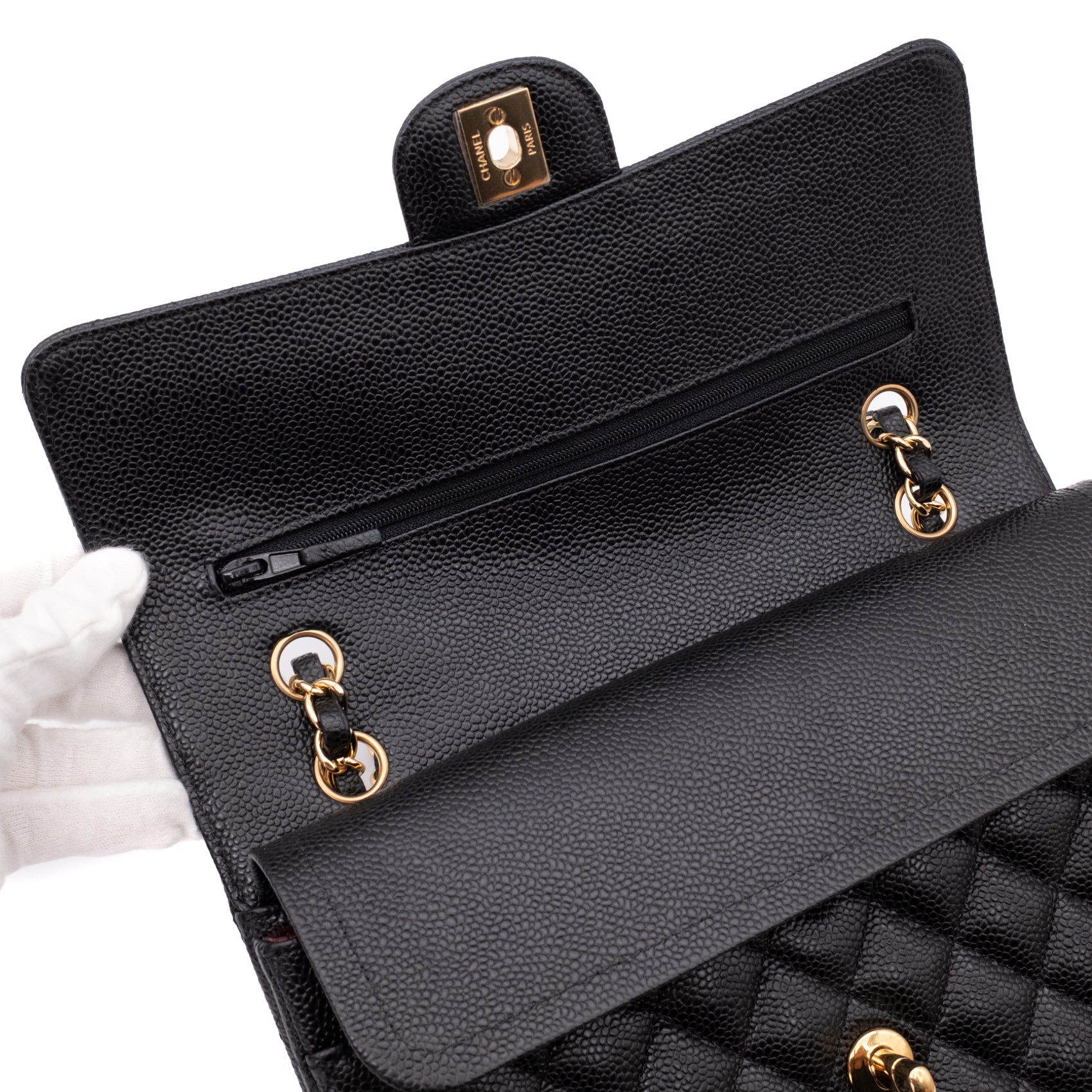 Chanel Double Flap Bag Medium Caviarleder Schwarz GHW