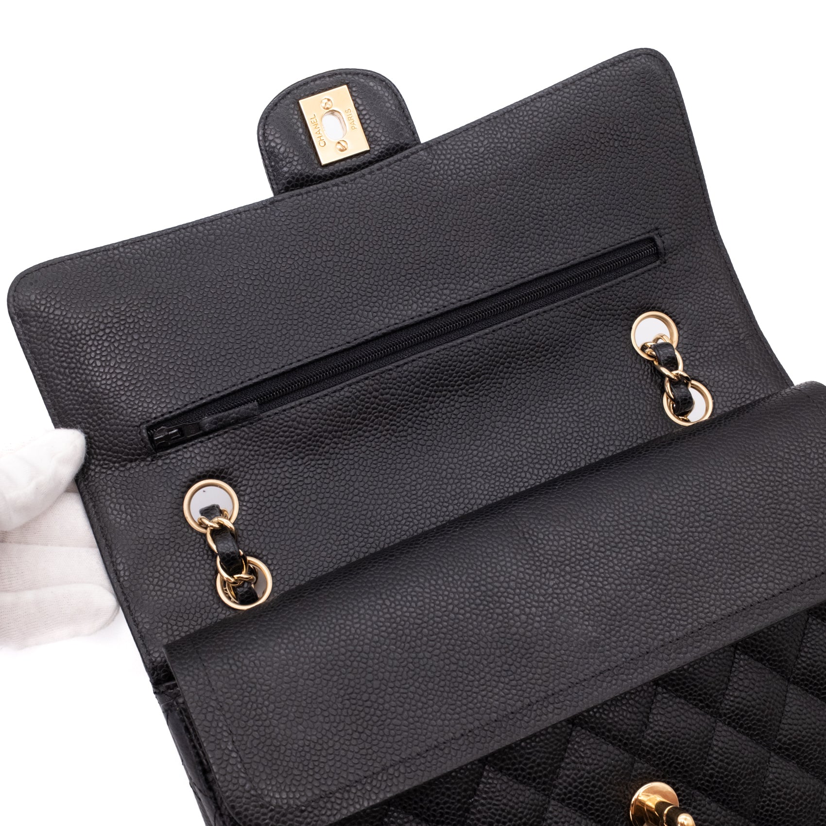 Chanel Double Flap Bag Medium Caviarleder Schwarz GHW