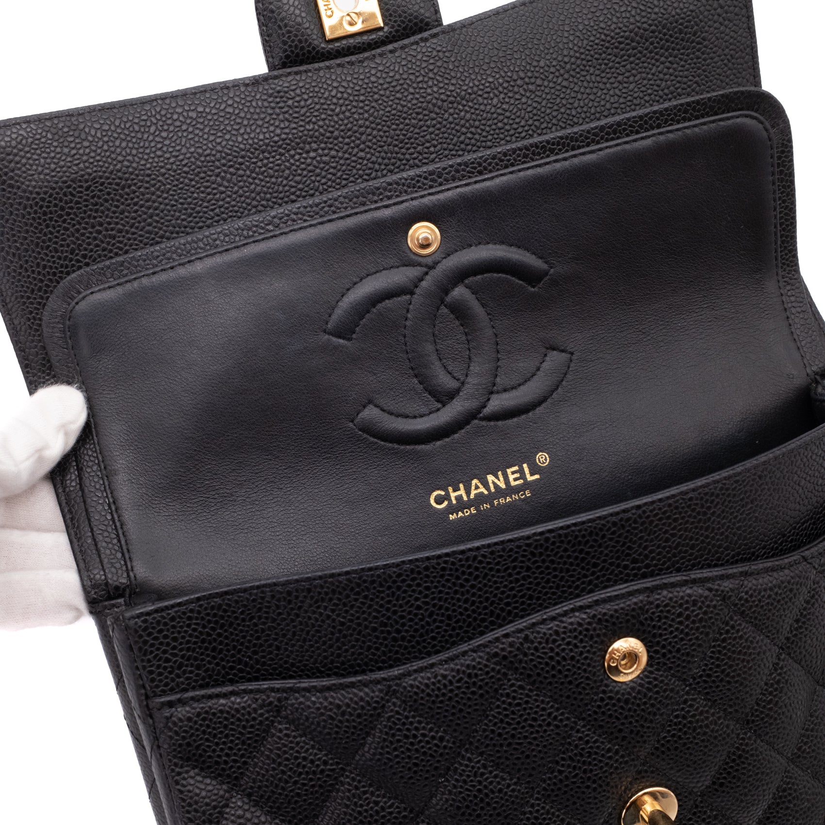 Chanel Double Flap Bag Medium Caviarleder Schwarz GHW