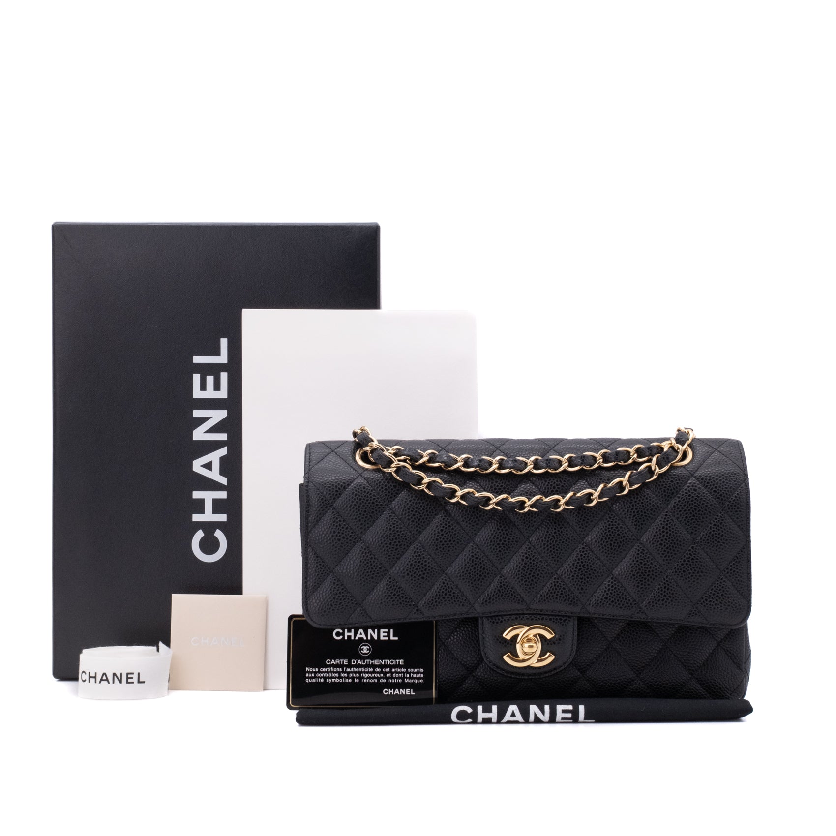 Chanel Double Flap Bag Medium Caviarleder Schwarz GHW