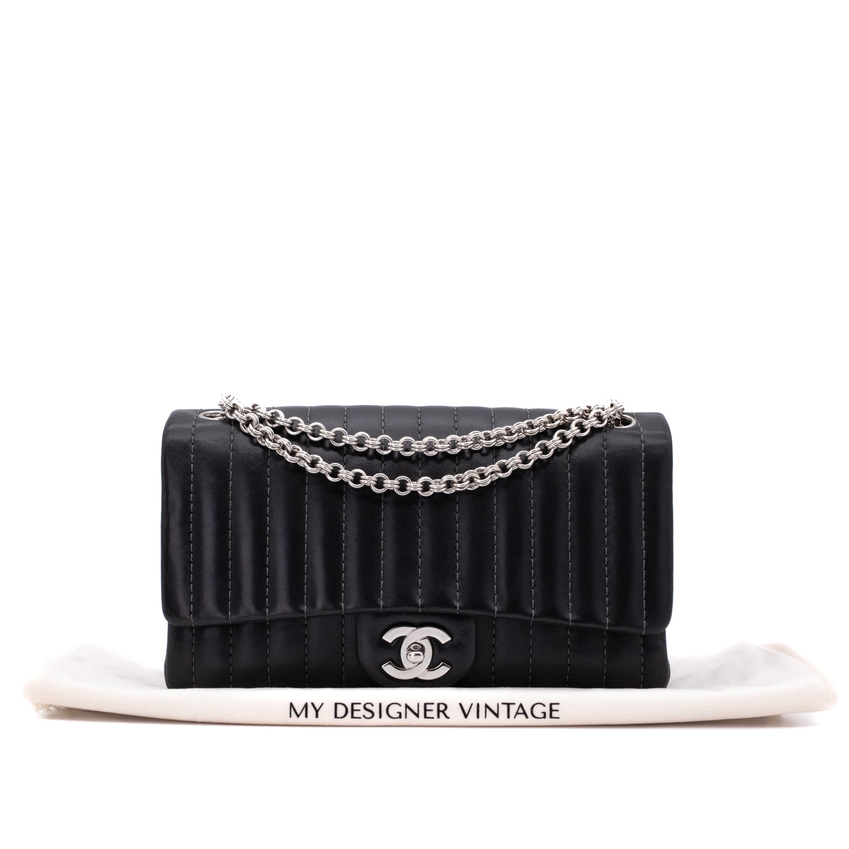 Chanel Classic Single Flap Medium Lammleder Schwarz Mademoiselle Vertical Quilted SHW