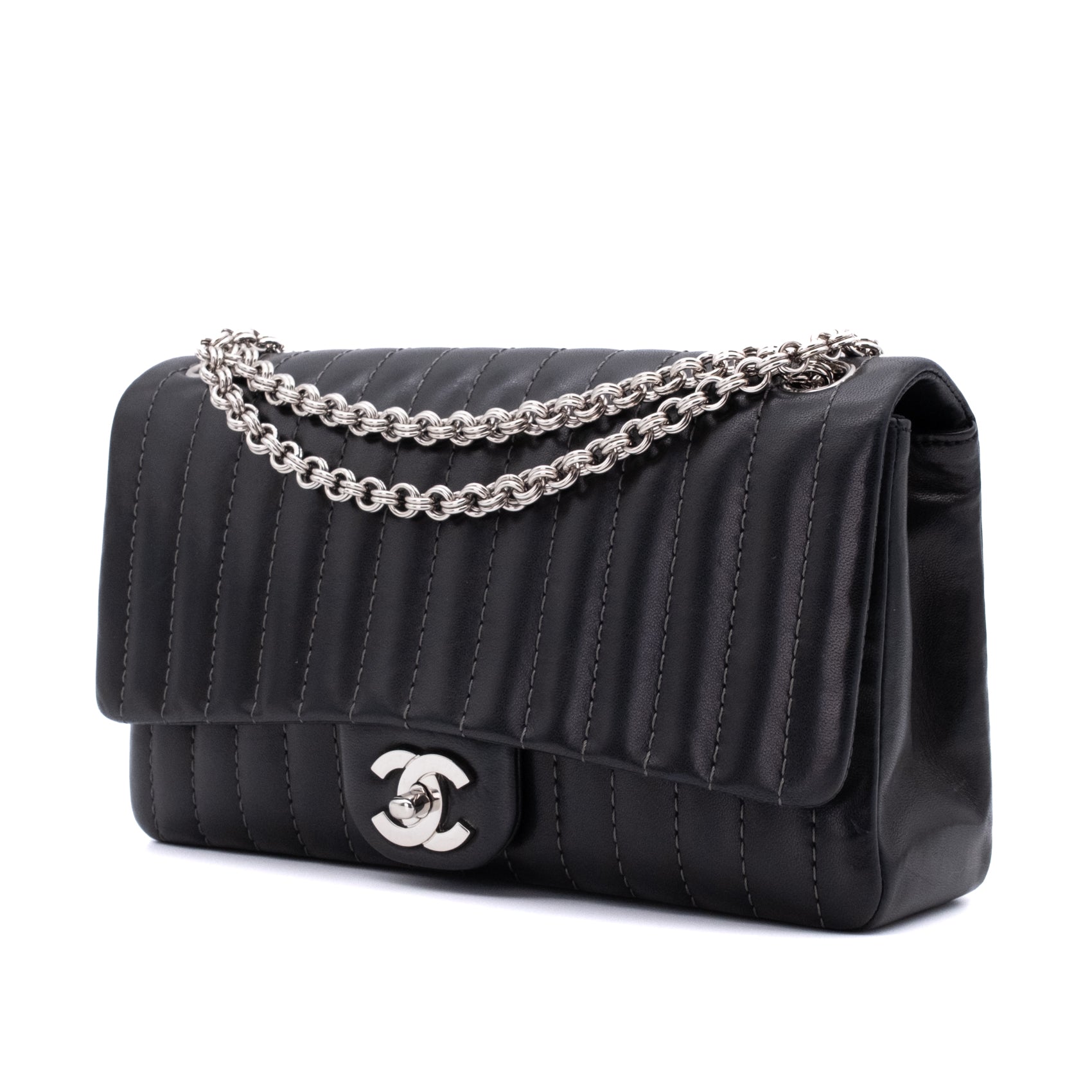 Chanel Classic Single Flap Medium Lammleder Schwarz Mademoiselle Vertical Quilted SHW