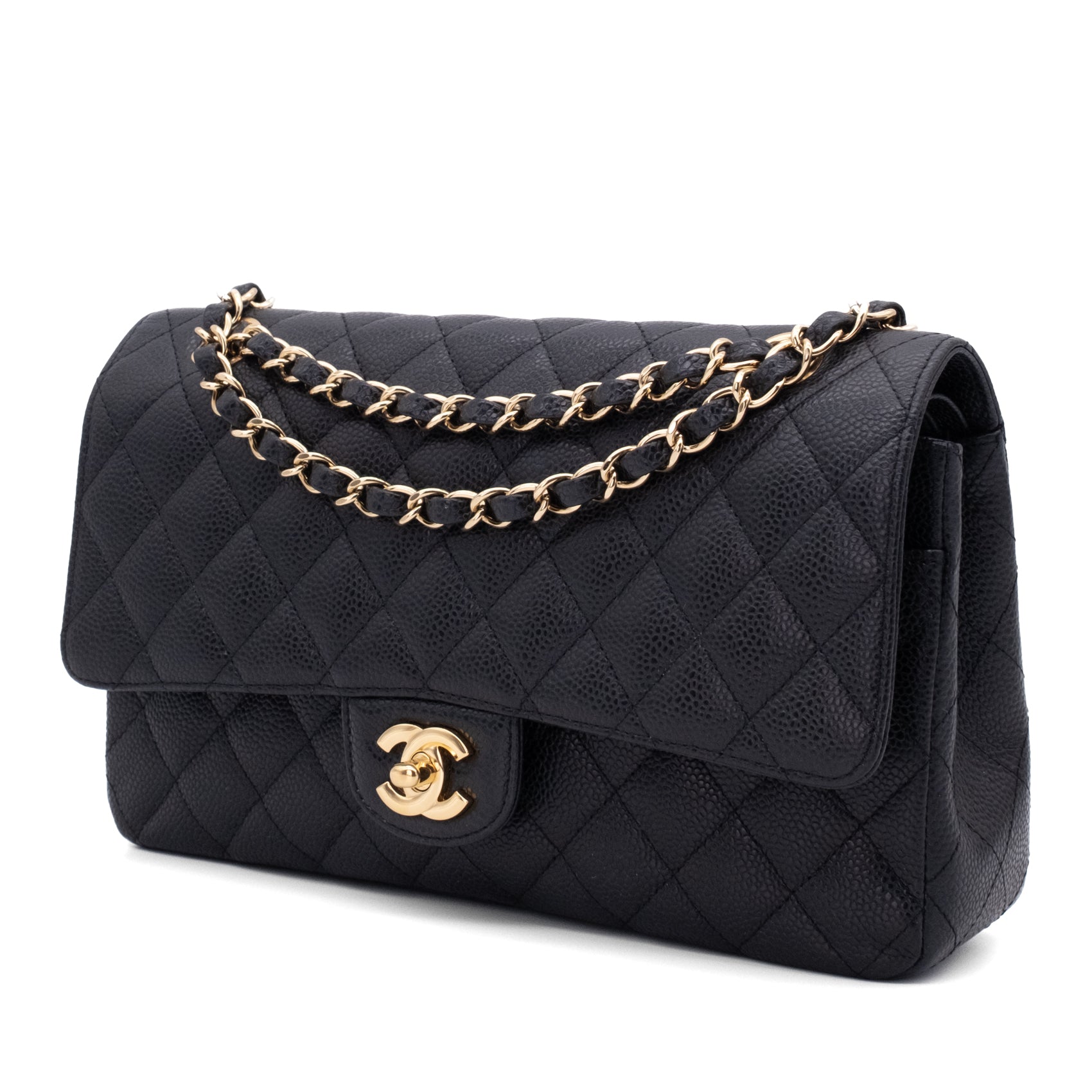 Chanel Double Flap Bag Medium Caviarleder Schwarz GHW