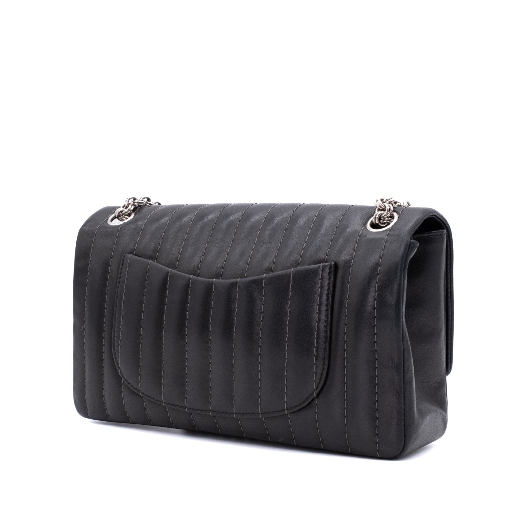 Chanel Classic Single Flap Medium Lammleder Schwarz Mademoiselle Vertical Quilted SHW