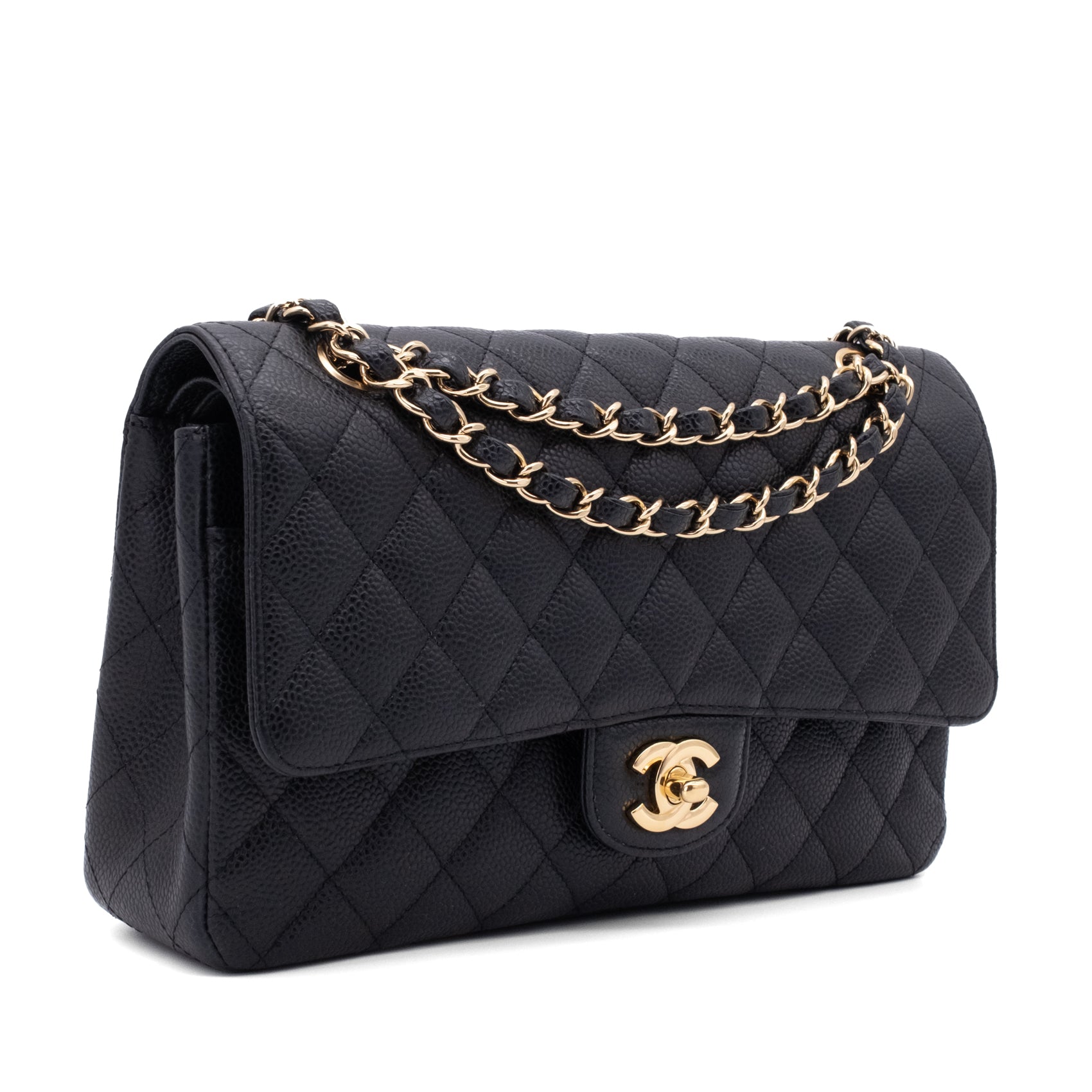 Chanel Double Flap Bag Medium Caviarleder Schwarz GHW