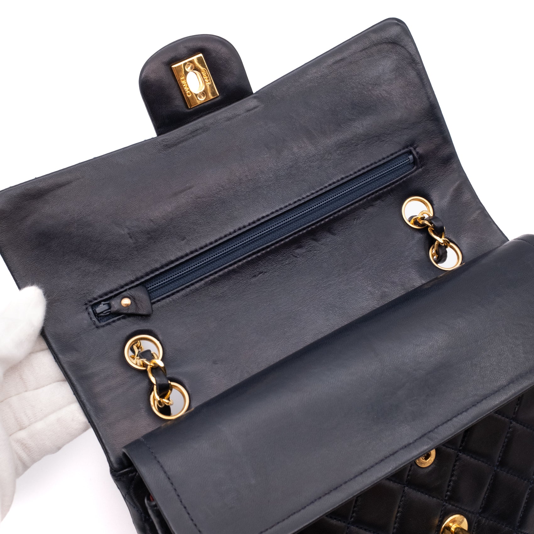 Chanel Classic Double Flap Bag Medium Lammleder Dunkelblau GHW 24k