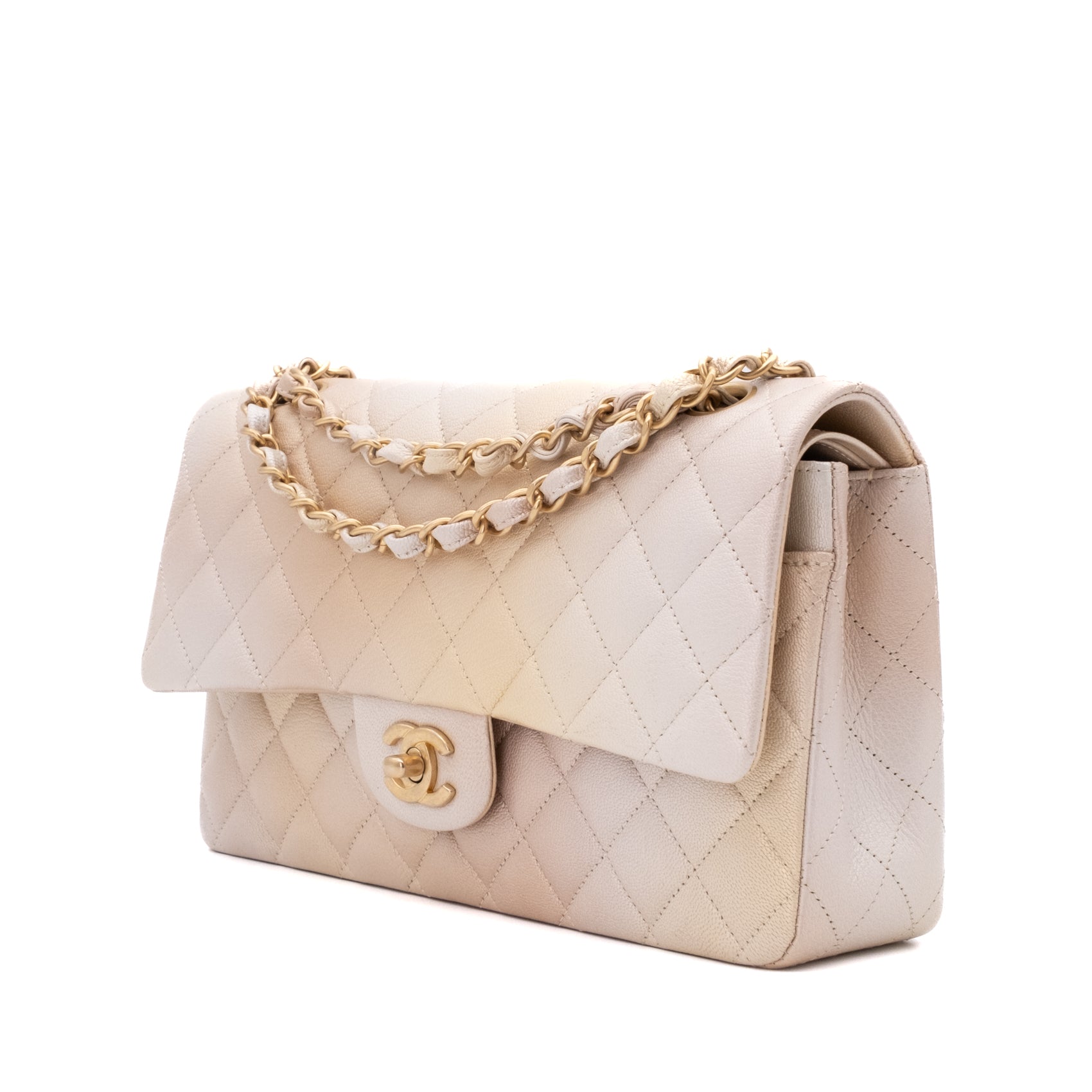 Chanel Classic Double Flap 22C Medium Goatskin Iridescent Beige Gold Cloudy Metallic Ombre GHW Matt