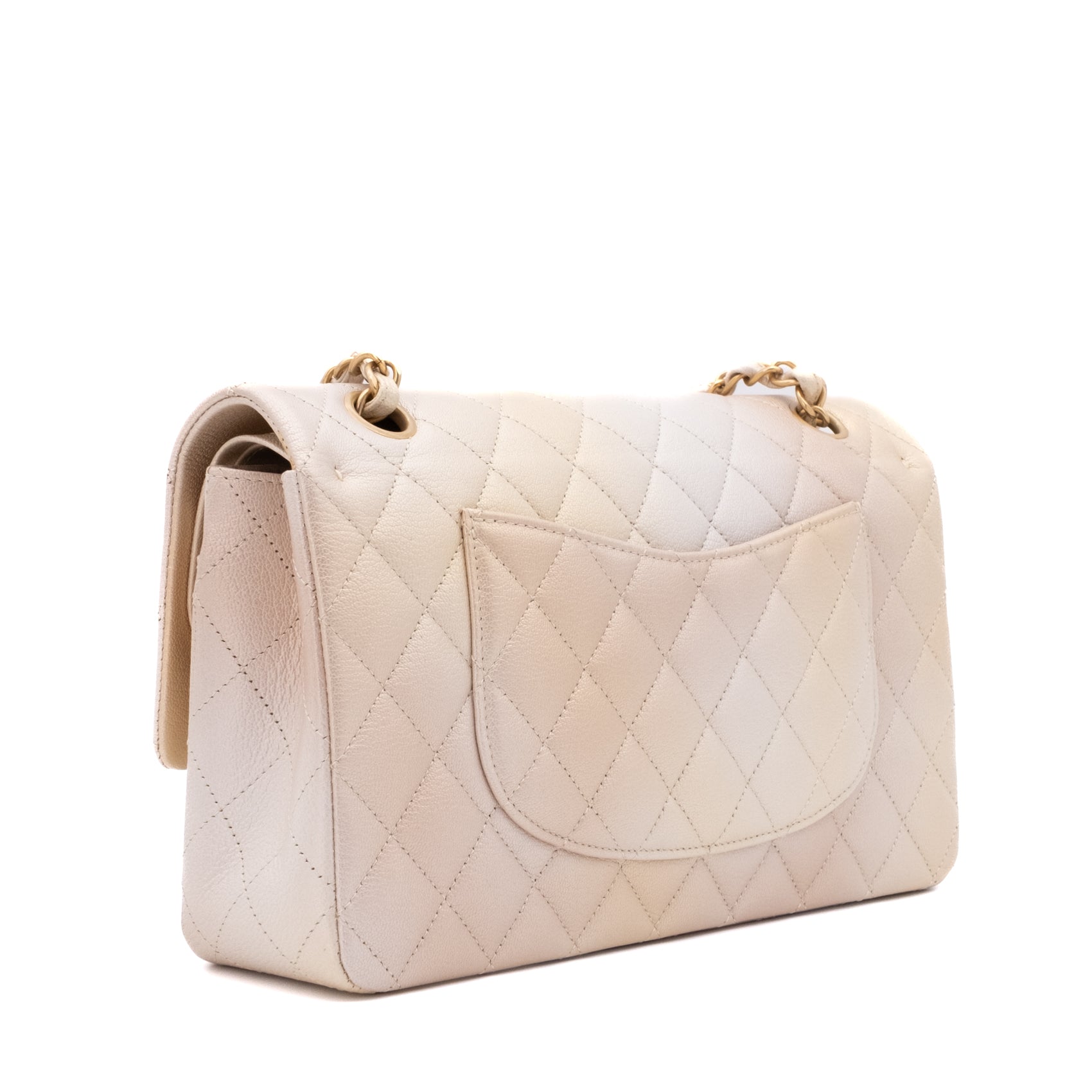 Chanel Classic Double Flap 22C Medium Goatskin Iridescent Beige Gold Cloudy Metallic Ombre GHW Matt