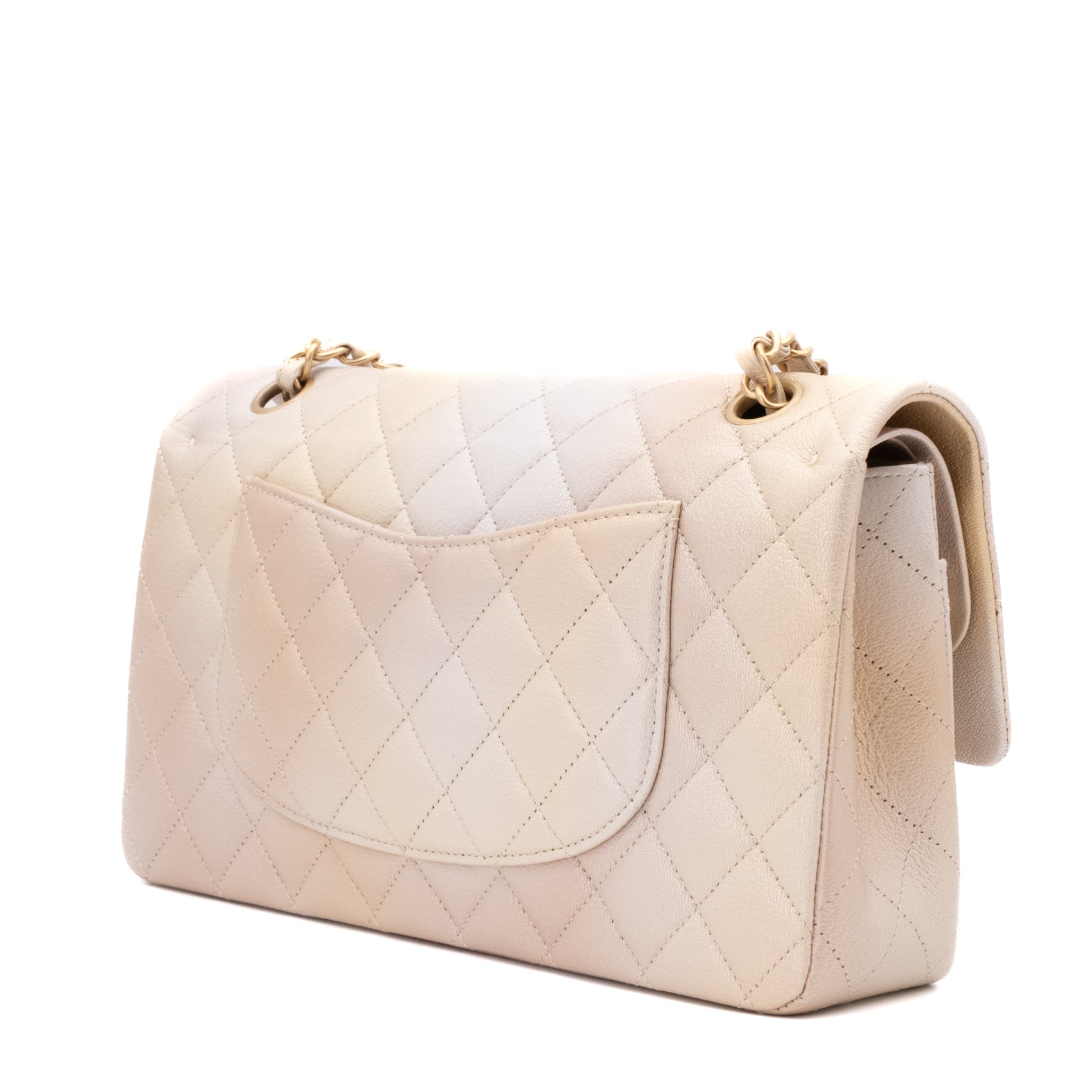 Chanel Classic Double Flap 22C Medium Goatskin Iridescent Beige Gold Cloudy Metallic Ombre GHW Matt