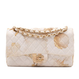 Chanel Double Flap Bag Medium Denim Beige Off-White Blumenmuster GHW Matt