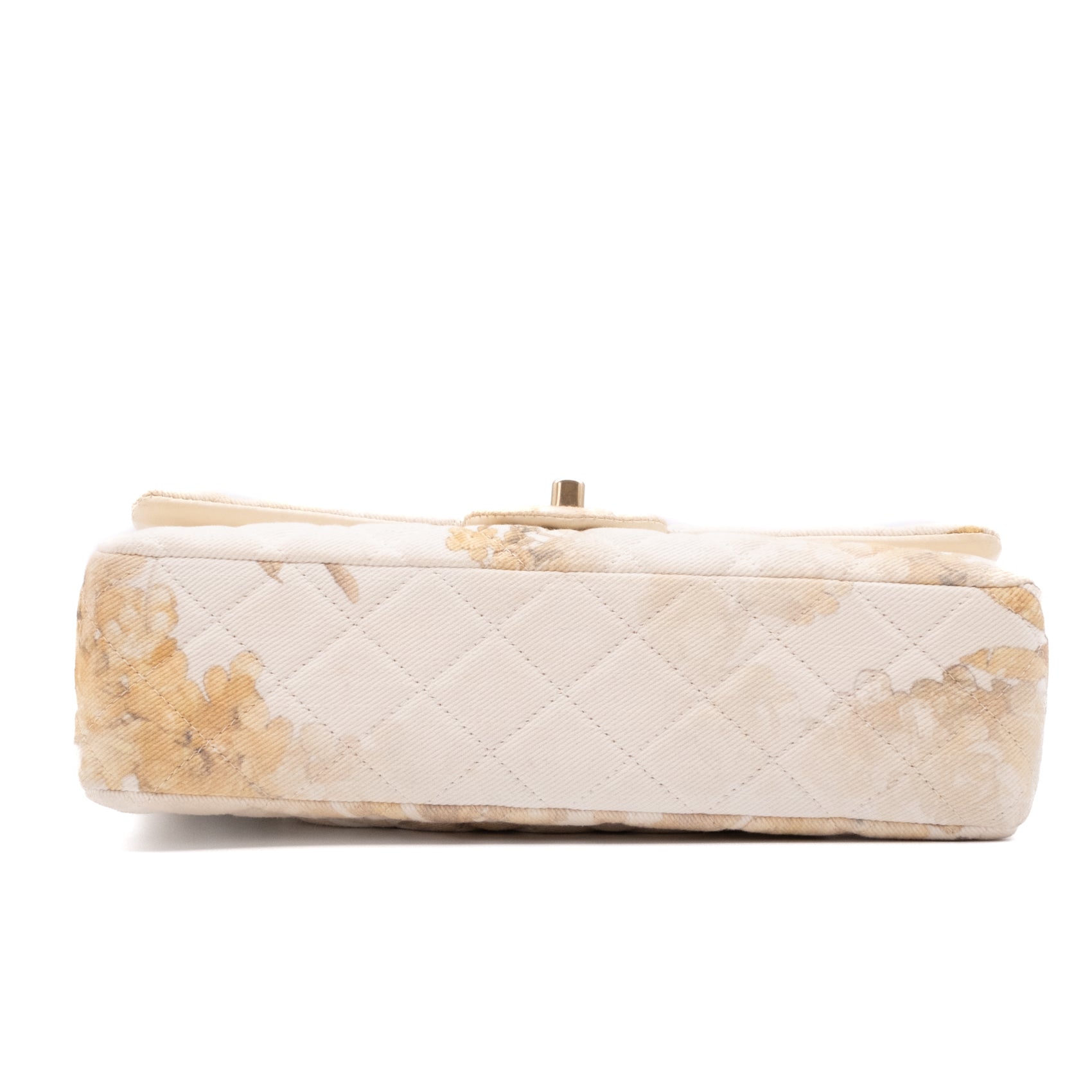 Chanel Double Flap Bag Medium Denim Beige Off-White Blumenmuster GHW Matt