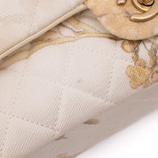 Chanel Double Flap Bag Medium Denim Beige Off-White Blumenmuster GHW Matt