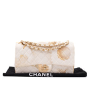 Chanel Double Flap Bag Medium Denim Beige Off-White Blumenmuster GHW Matt