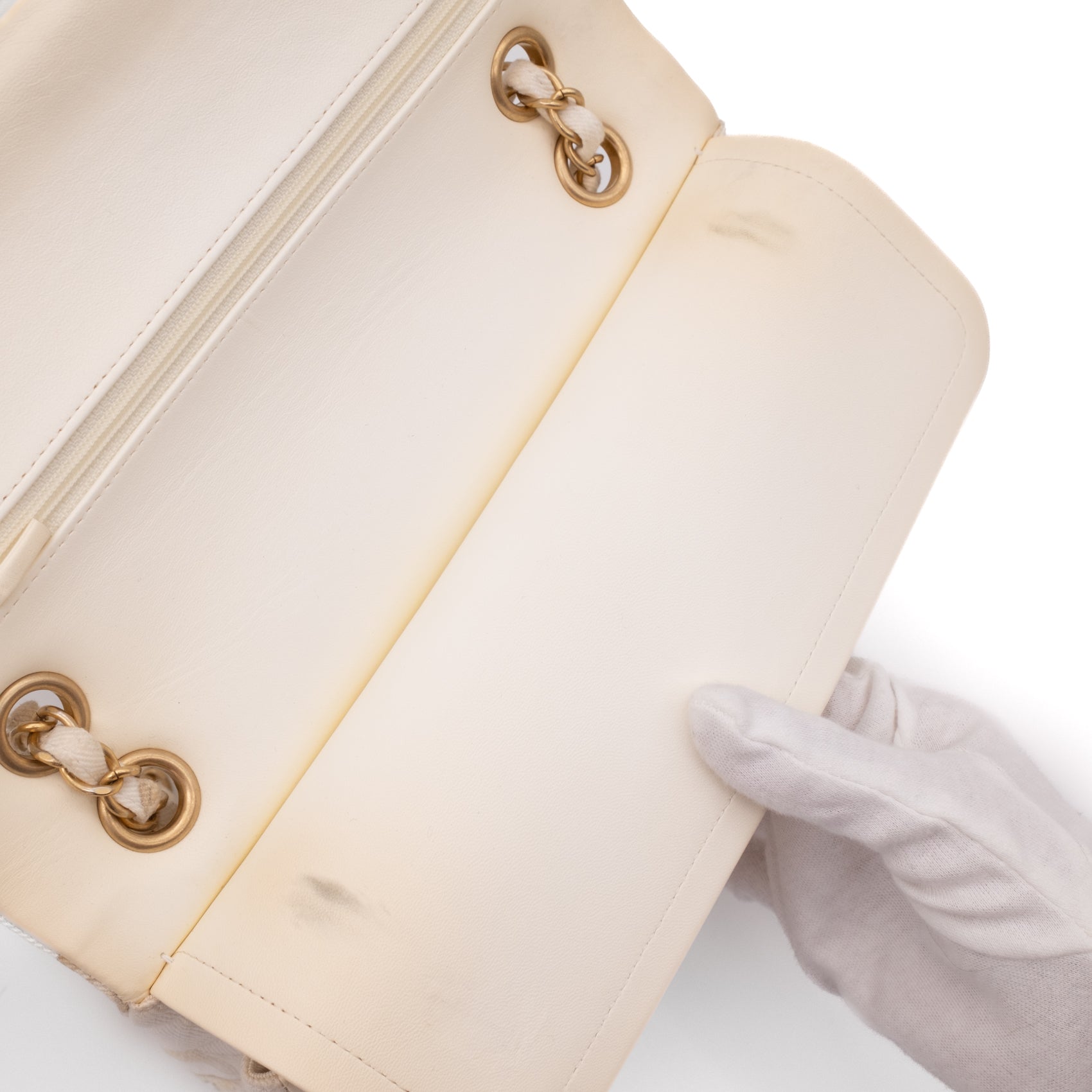 Chanel Double Flap Bag Medium Denim Beige Off-White Blumenmuster GHW Matt