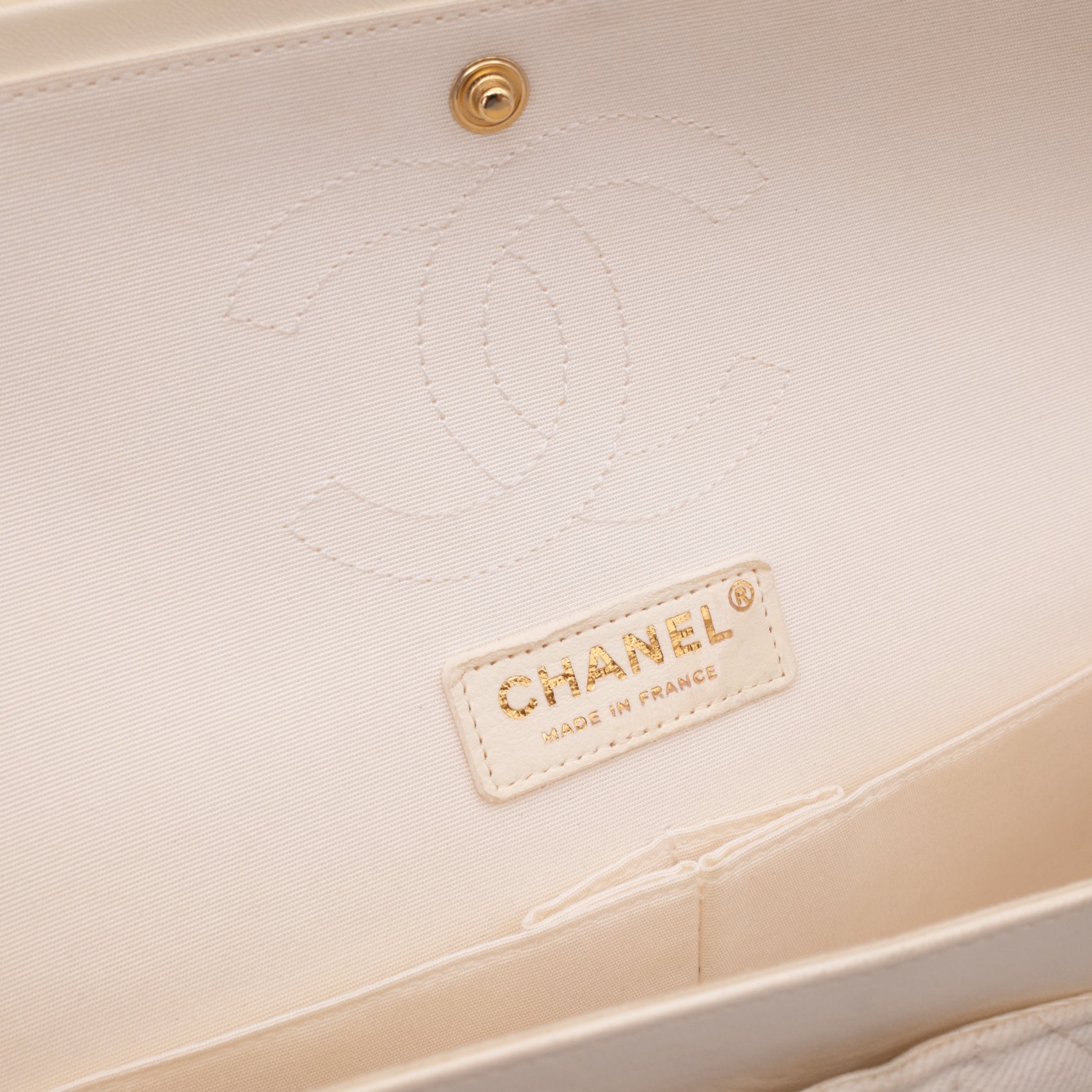 Chanel Double Flap Bag Medium Denim Beige Off-White Blumenmuster GHW Matt
