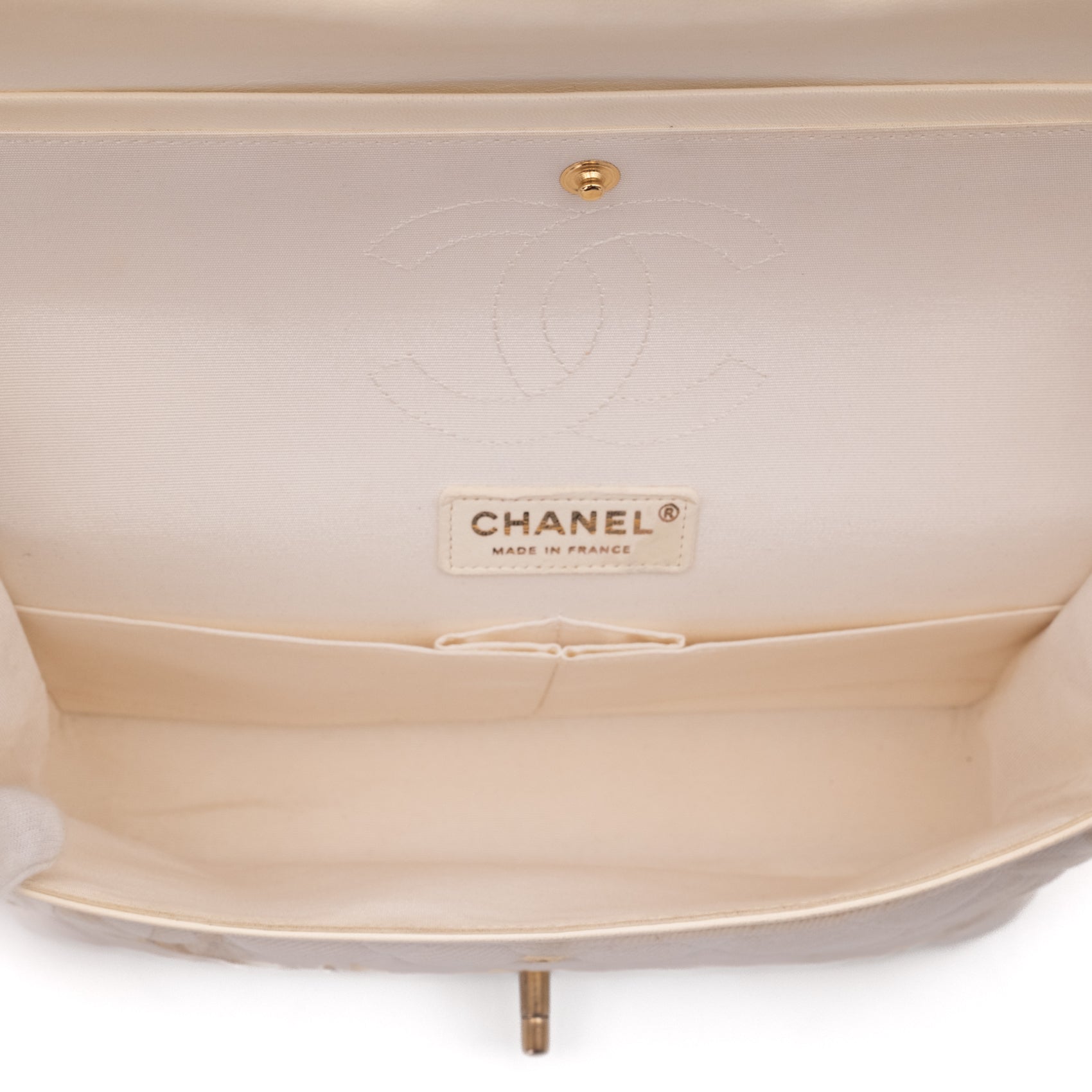 Chanel Double Flap Bag Medium Denim Beige Off-White Blumenmuster GHW Matt