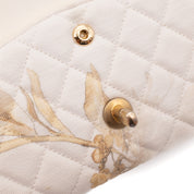 Chanel Double Flap Bag Medium Denim Beige Off-White Blumenmuster GHW Matt