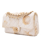 Chanel Double Flap Bag Medium Denim Beige Off-White Blumenmuster GHW Matt