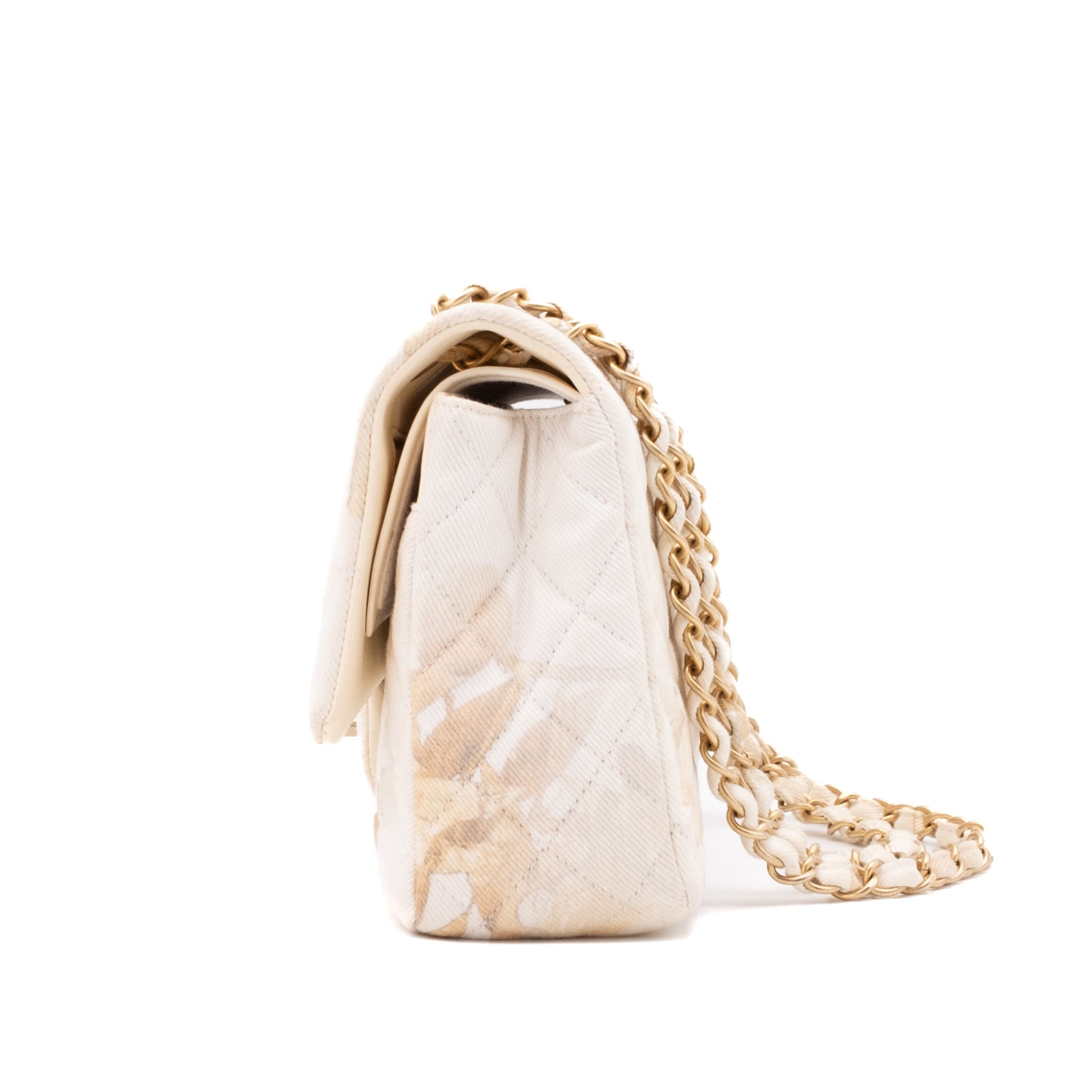 Chanel Double Flap Bag Medium Denim Beige Off-White Blumenmuster GHW Matt