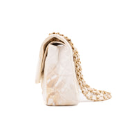 Chanel Double Flap Bag Medium Denim Beige Off-White Blumenmuster GHW Matt