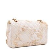 Chanel Double Flap Bag Medium Denim Beige Off-White Blumenmuster GHW Matt