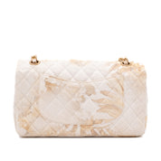 Chanel Double Flap Bag Medium Denim Beige Off-White Blumenmuster GHW Matt