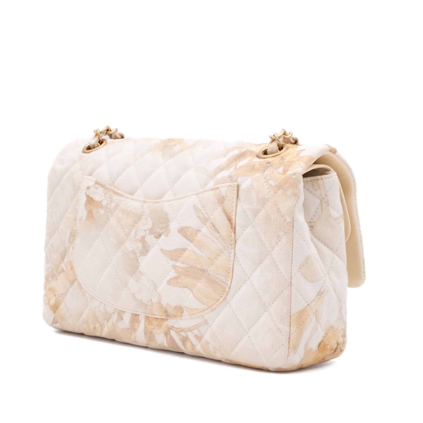 Chanel Double Flap Bag Medium Denim Beige Off-White Blumenmuster GHW Matt