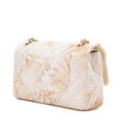 Chanel Double Flap Bag Medium Denim Beige Off-White Blumenmuster GHW Matt