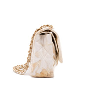 Chanel Double Flap Bag Medium Denim Beige Off-White Blumenmuster GHW Matt