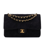 Chanel Classic Double Flap Bag Medium Velourleder Schwarz 24k GHW