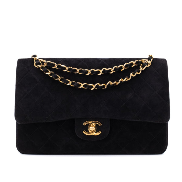 Chanel Classic Double Flap Bag Medium Velourleder Schwarz 24k GHW