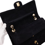 Chanel Classic Double Flap Bag Medium Velourleder Schwarz 24k GHW