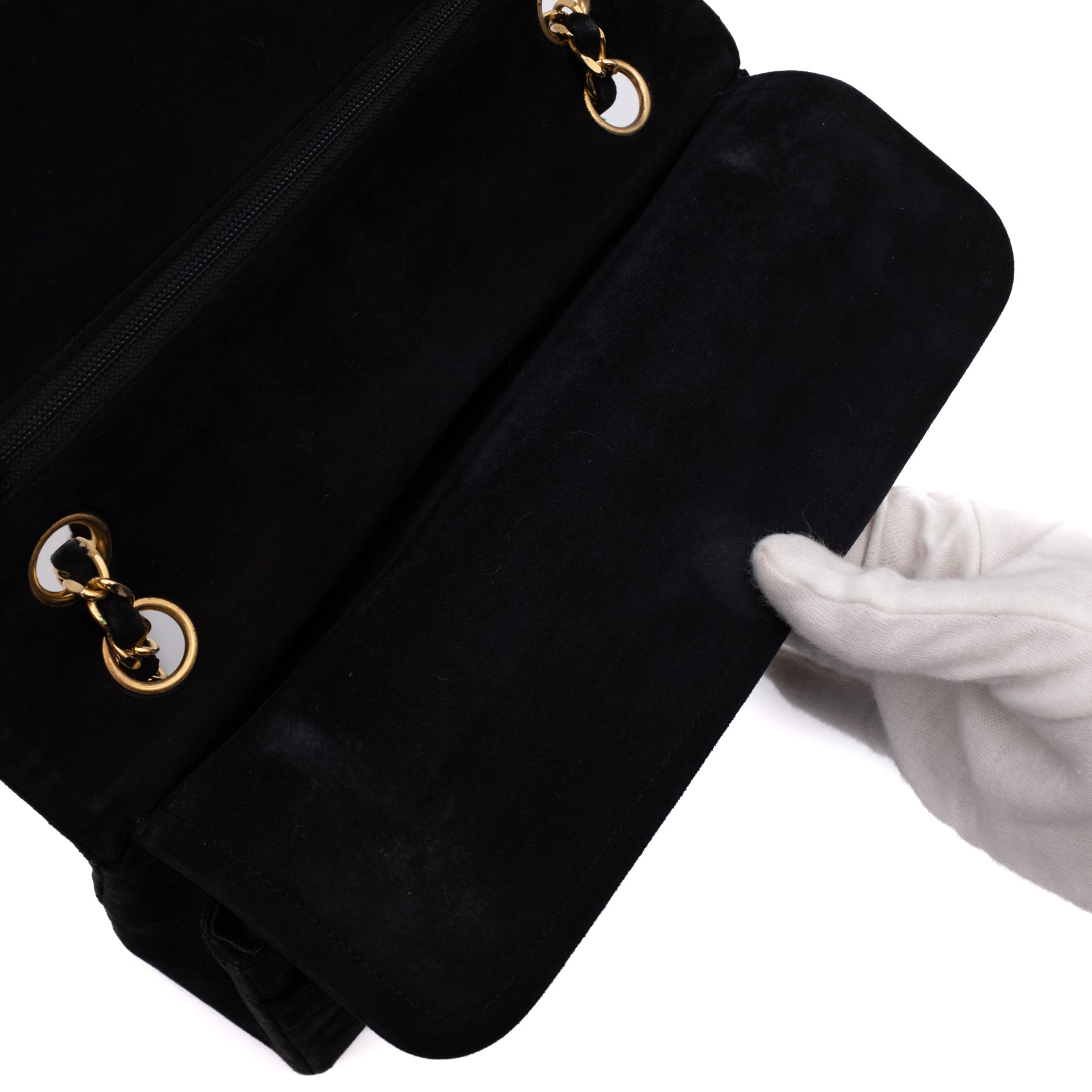 Chanel Classic Double Flap Bag Medium Velourleder Schwarz 24k GHW