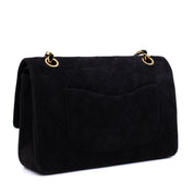 Chanel Classic Double Flap Bag Medium Velourleder Schwarz 24k GHW