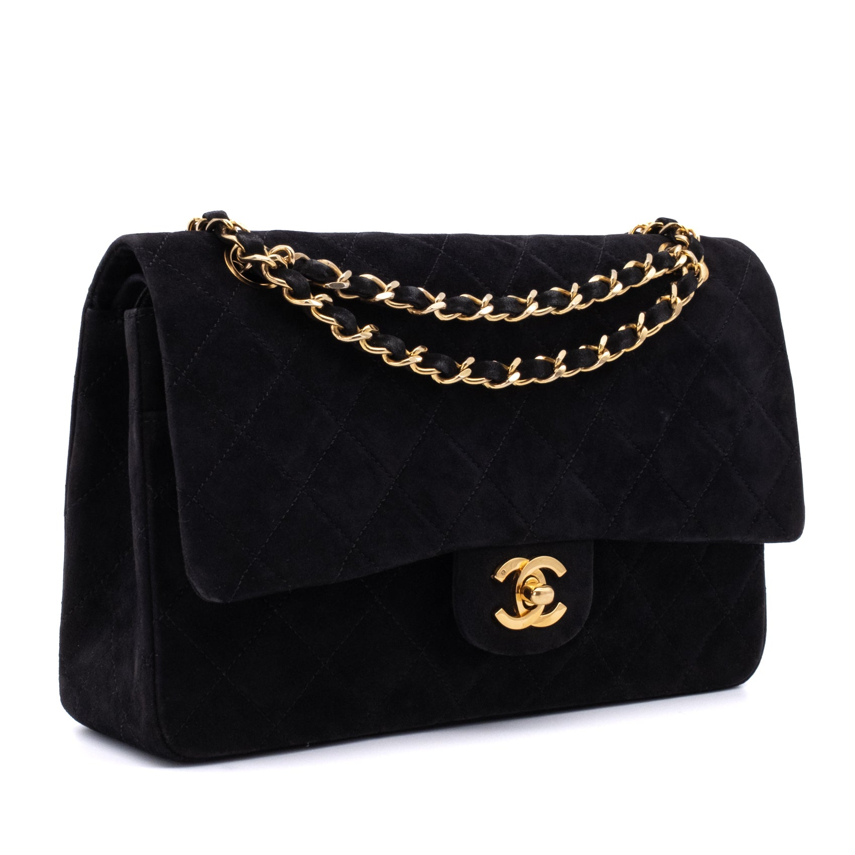 Chanel Classic Double Flap Bag Medium Velourleder Schwarz 24k GHW