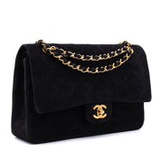 Chanel Classic Double Flap Bag Medium Velourleder Schwarz 24k GHW
