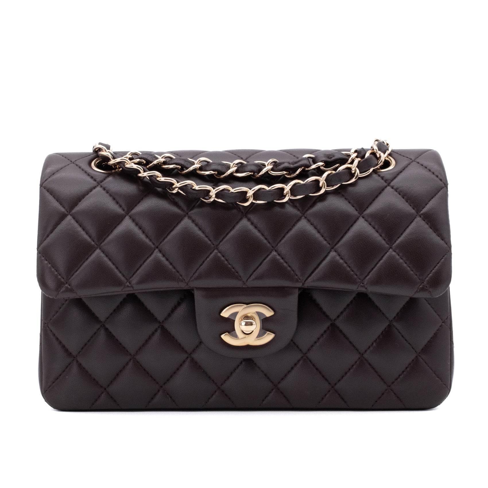 Chanel Classic Double Flap Bag Small 21A Lammleder Braun GHW