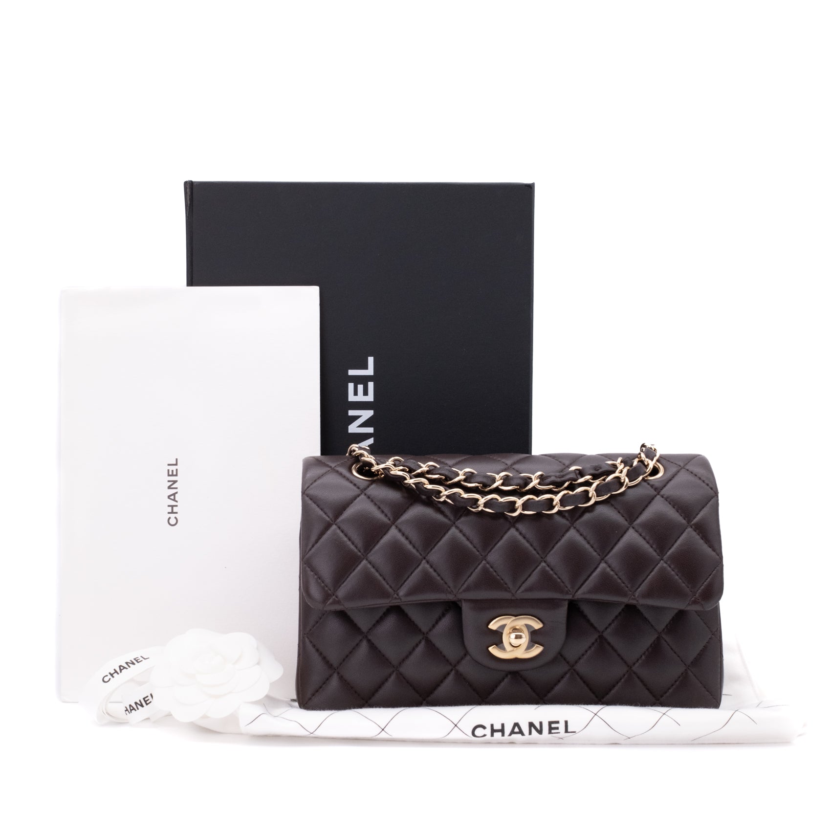 Chanel Classic Double Flap Bag Small 21A Lammleder Braun GHW