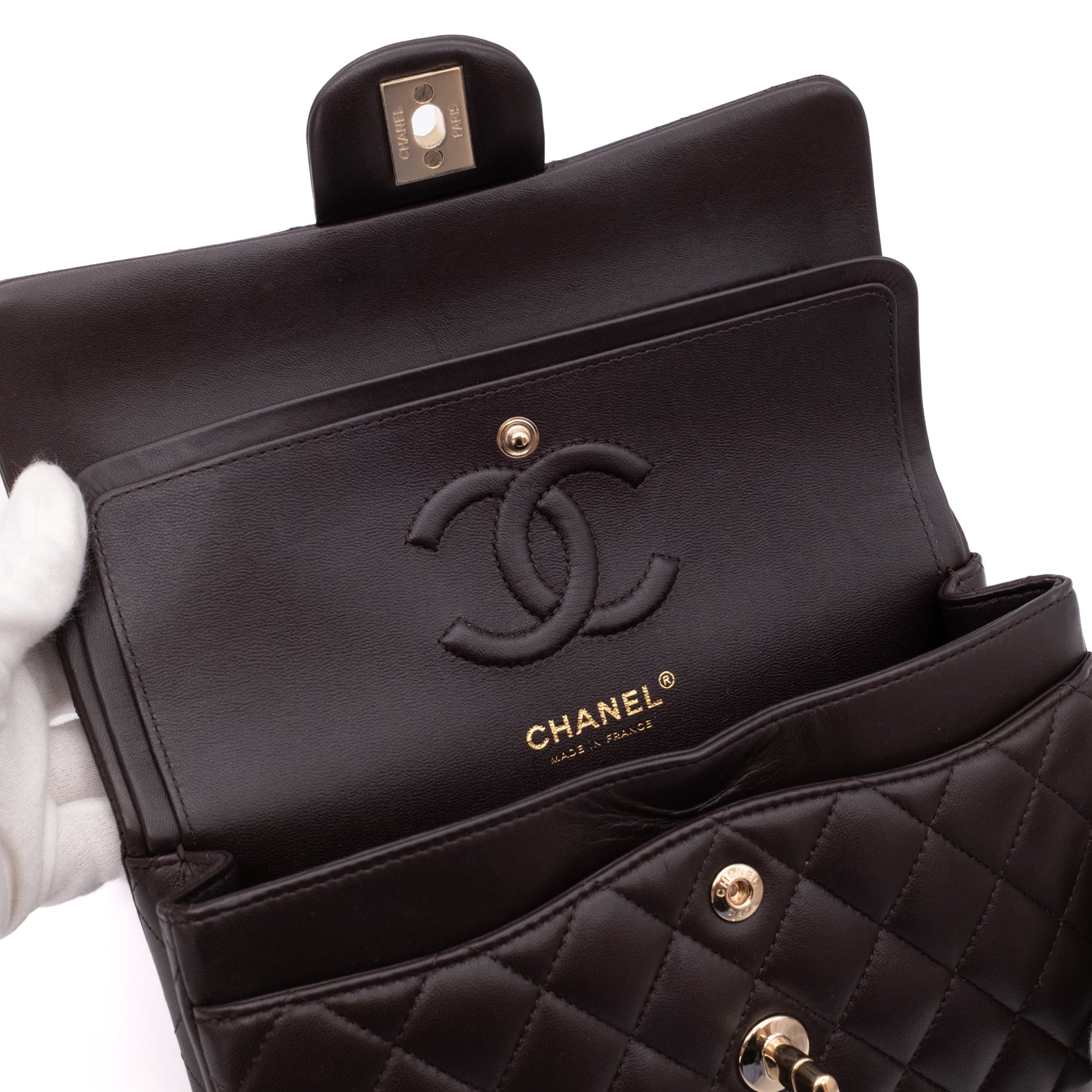 Chanel Classic Double Flap Bag Small 21A Lammleder Braun GHW