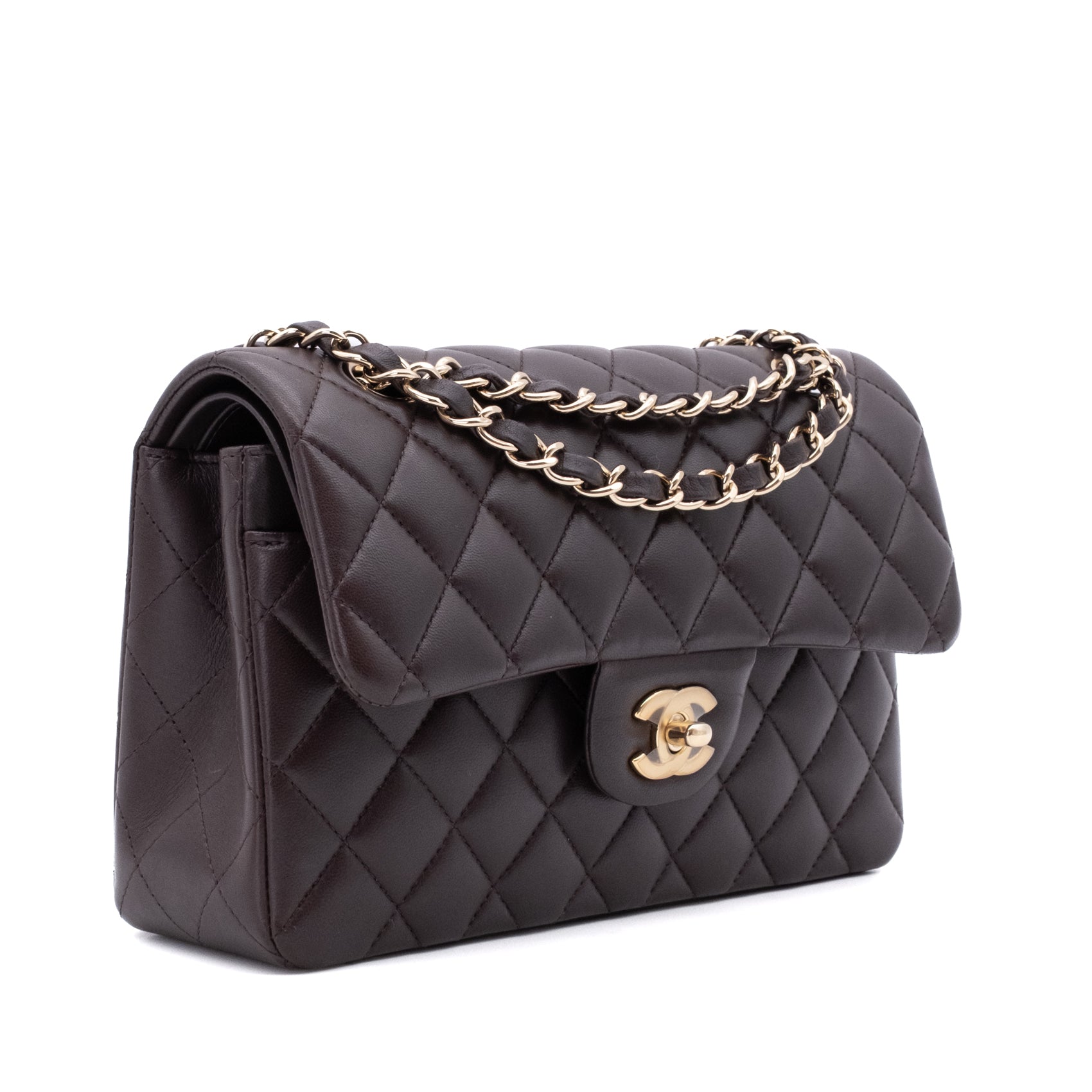 Chanel Classic Double Flap Bag Small 21A Lammleder Braun GHW