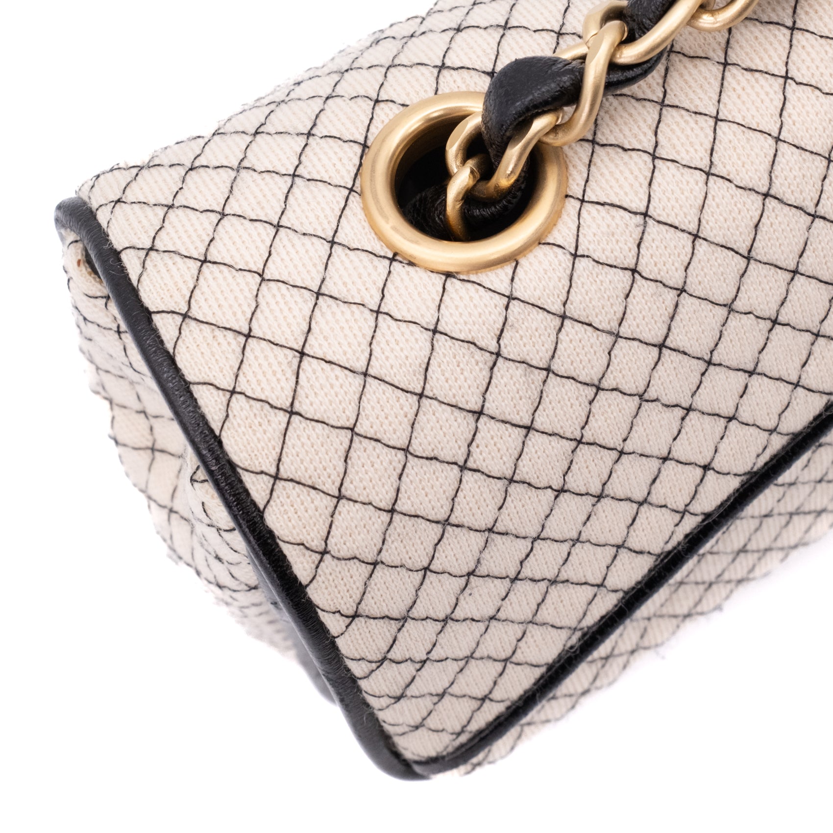 Chanel Classic Single Flap East West Microquilting Jersey Beige Schwarz GHW Matt